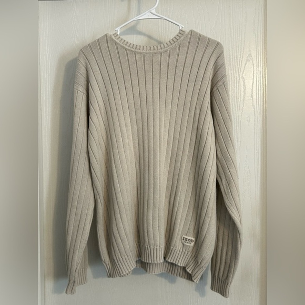 Izod | Men's Ribbed Crewneck Sweater - Light Tan | Size Large